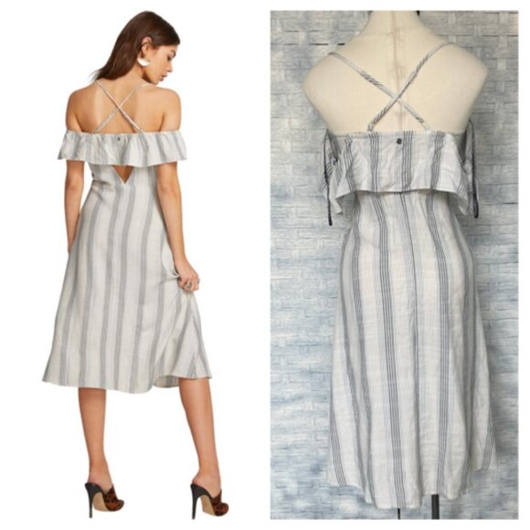 VOLCOM Winding Roads Midi Dress Striped Cold Shoulder Button Front Strappy XS - Picture 2 of 7